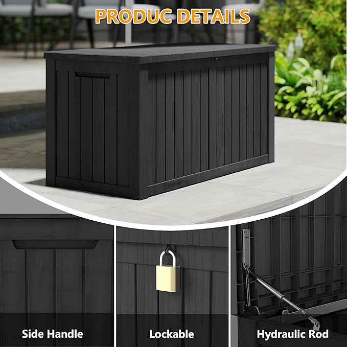 Yardgrace 200 Gallon Outdoor Storage Box Waterproof, Resin Deck Boxes - Image 3