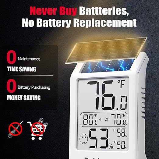 BaldrTherm Room Thermometer Indoor Humidity Meter, Solar-Powered 3.2'' Digital - Image 2