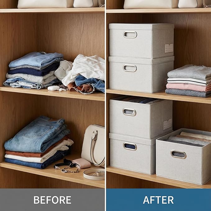 PRANDOM Storage Bins with Lids Linen Fabric Foldable Storage Boxes Organizer - Image 3