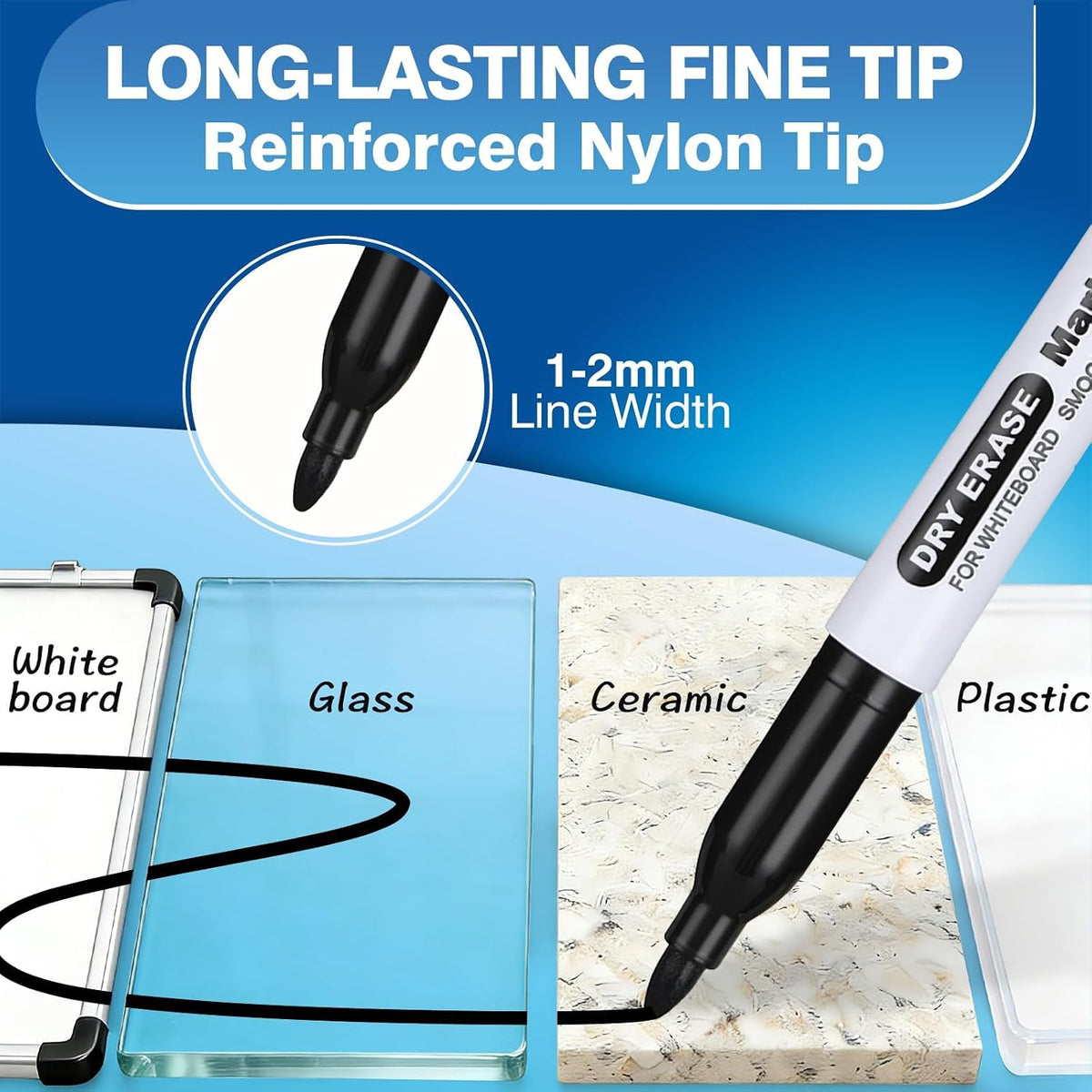 SFAIH Black Dry Erase Markers Fine Tip, 100 Pack, 1-2mm Line, Low Odor