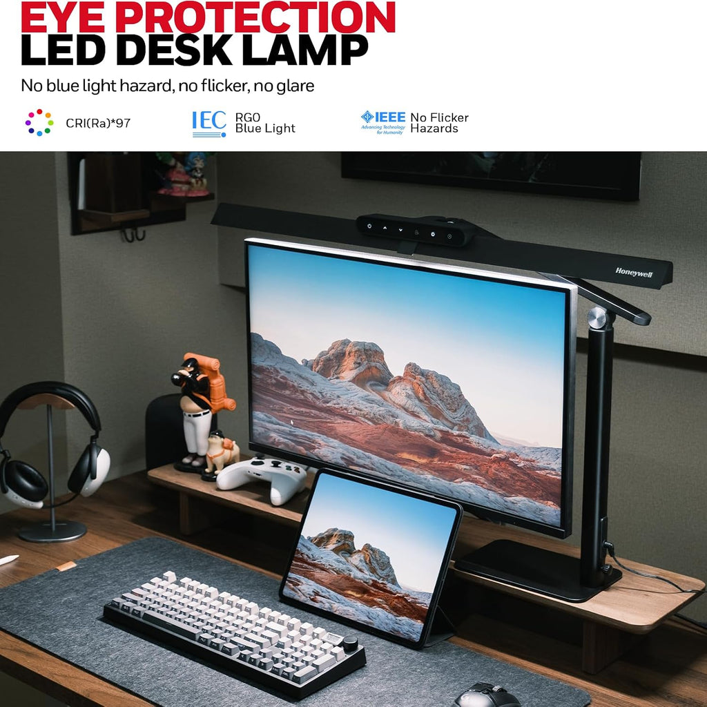 honeywell hj1bk eye-caring 1200lm led architect desk lamp shown in use