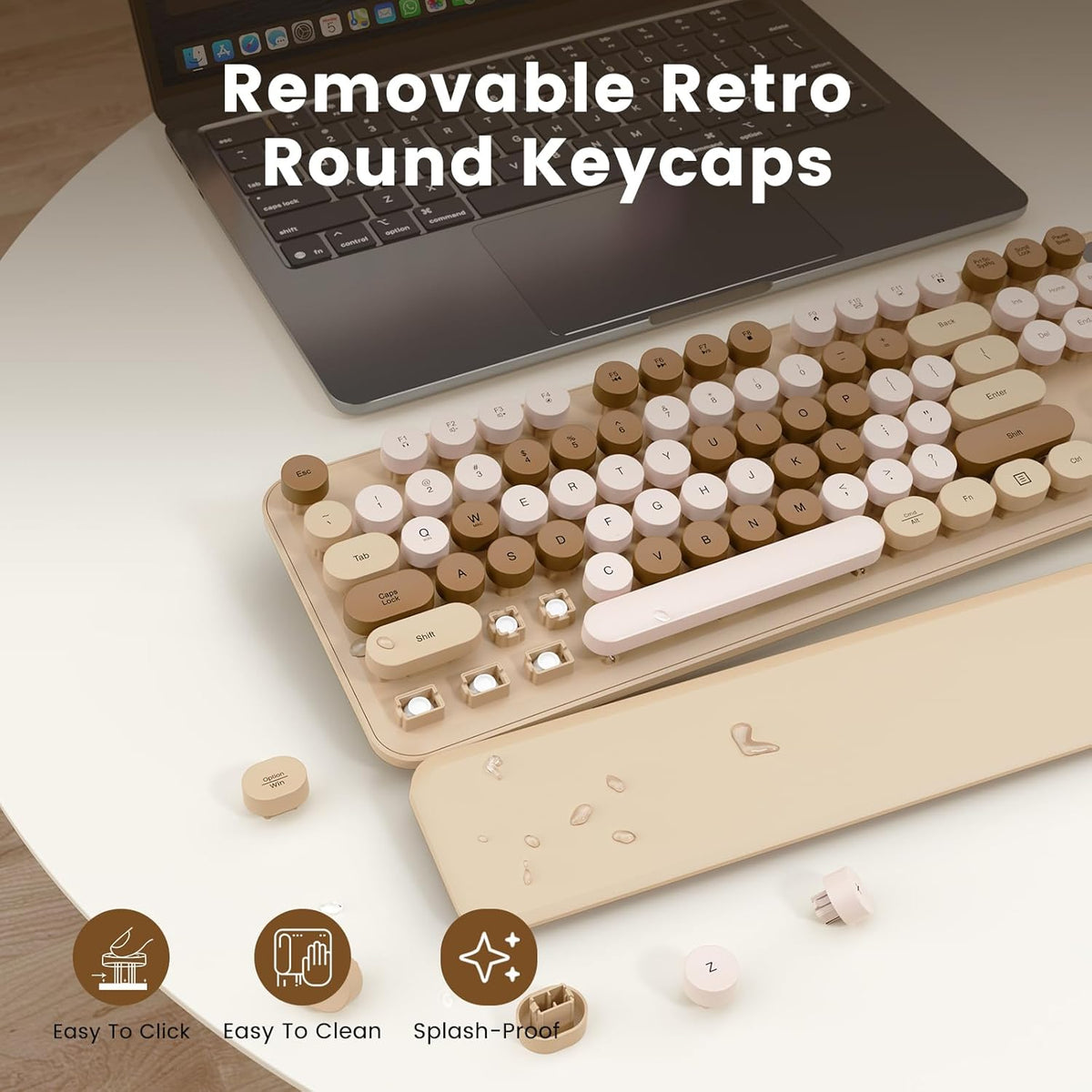 Wireless Keyboard, Round Keycaps, Retro Typewriter Keyboard with Magnetic Wri...