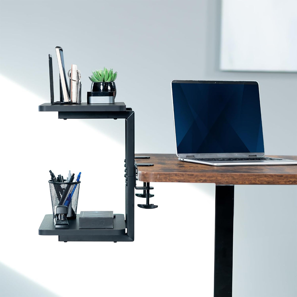 VIVO Black Clamp-on 16" Flexible Shelving Unit, DESK-SHELF2CS