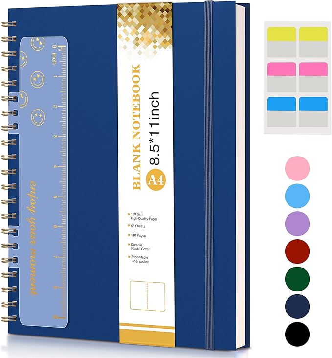 Blank Spiral Notebook Journal 8.5” x 11”, A4 Large Sketch Book by UEBZFOCS