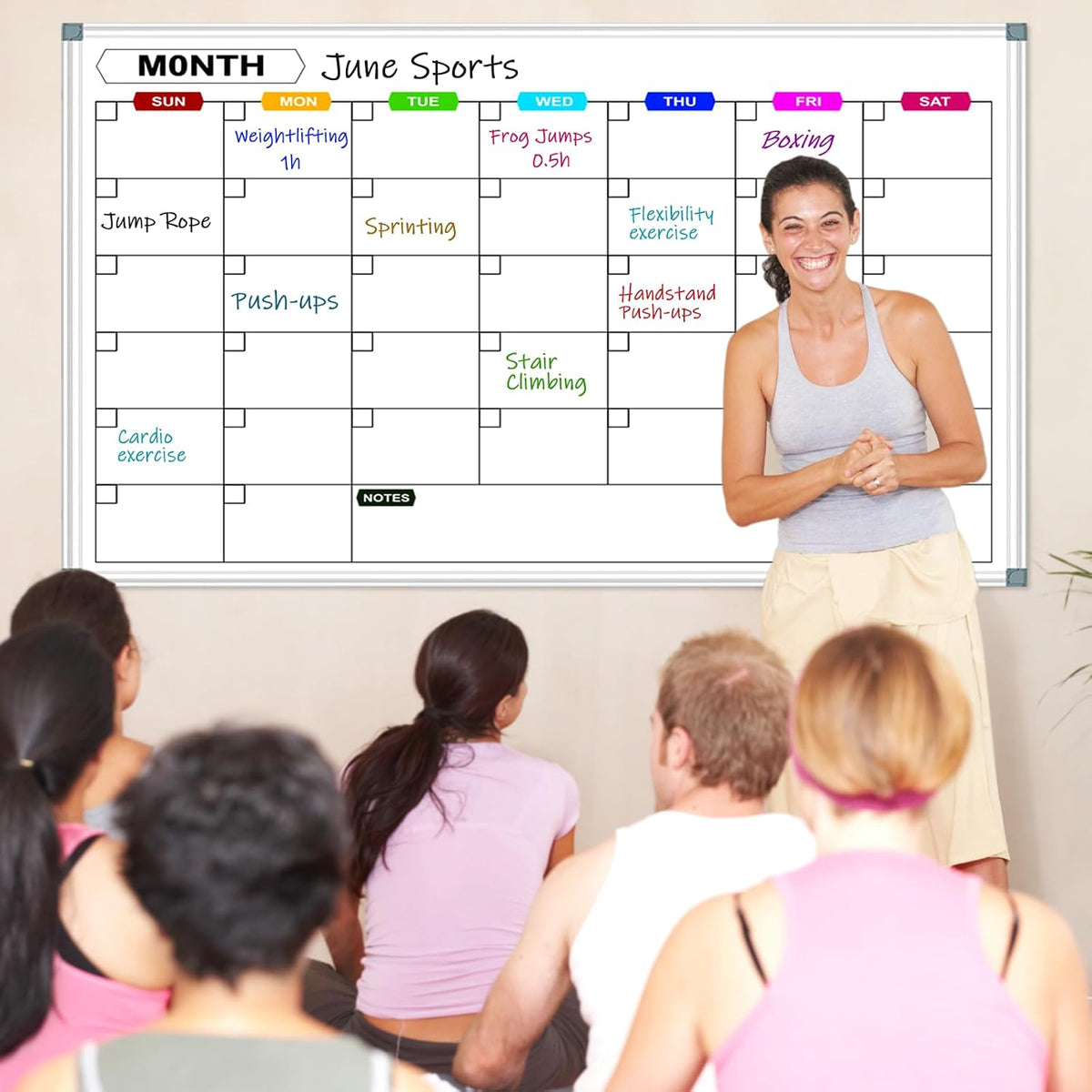 Large Monthly Calendar Whiteboard for Wall 72"X40", Aluminum Frame