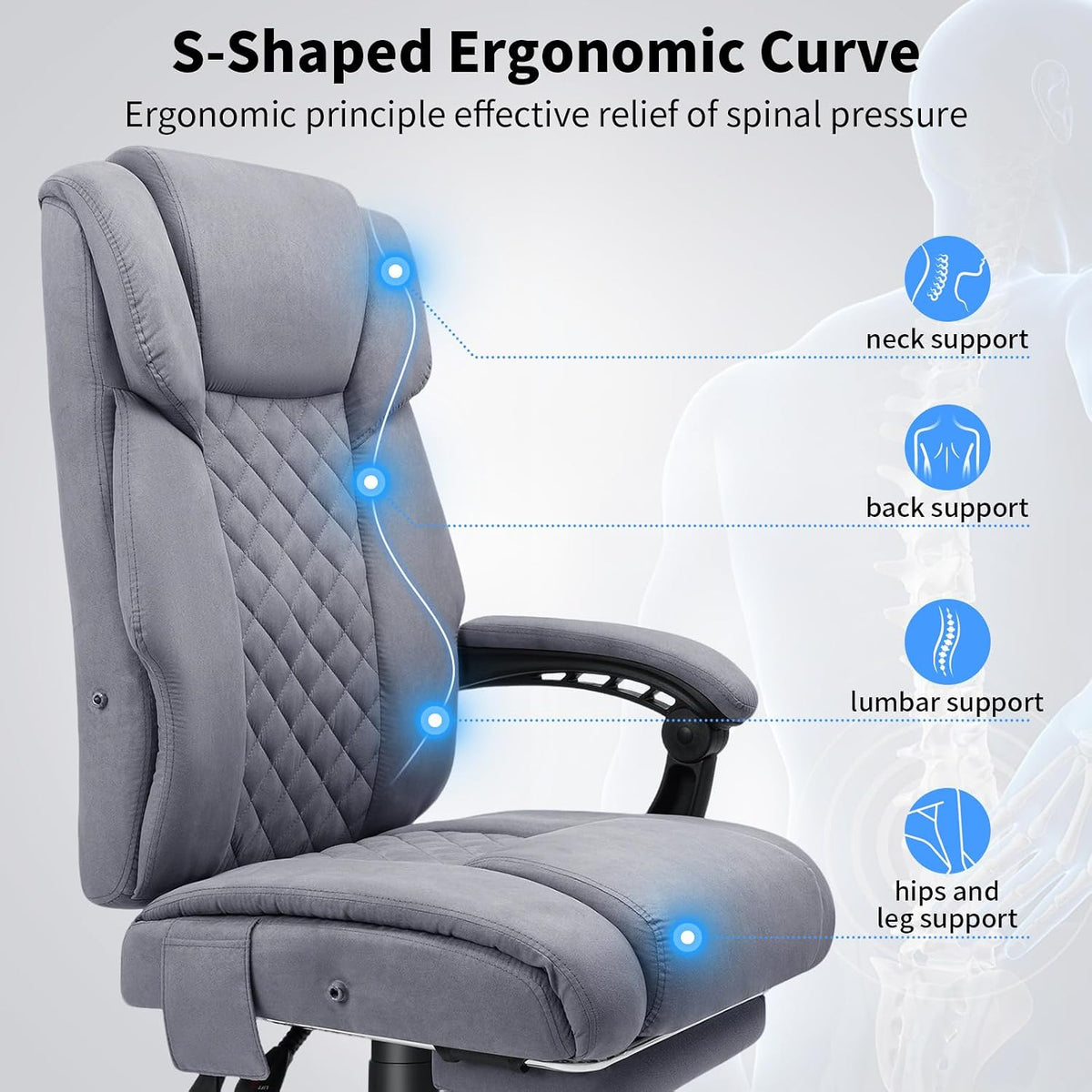 HOFFREE Massage Office Chair with Heat 7 Points Vibration(Grey Fabric)