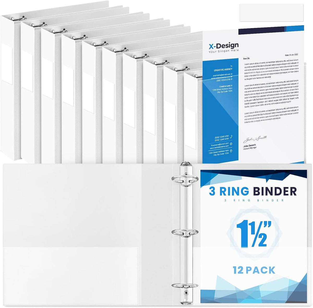 Henoyso 12 Pcs 3 Ring 1.5 Inch Binders Fits 8.5 x 11 Inch Letter Size Paper