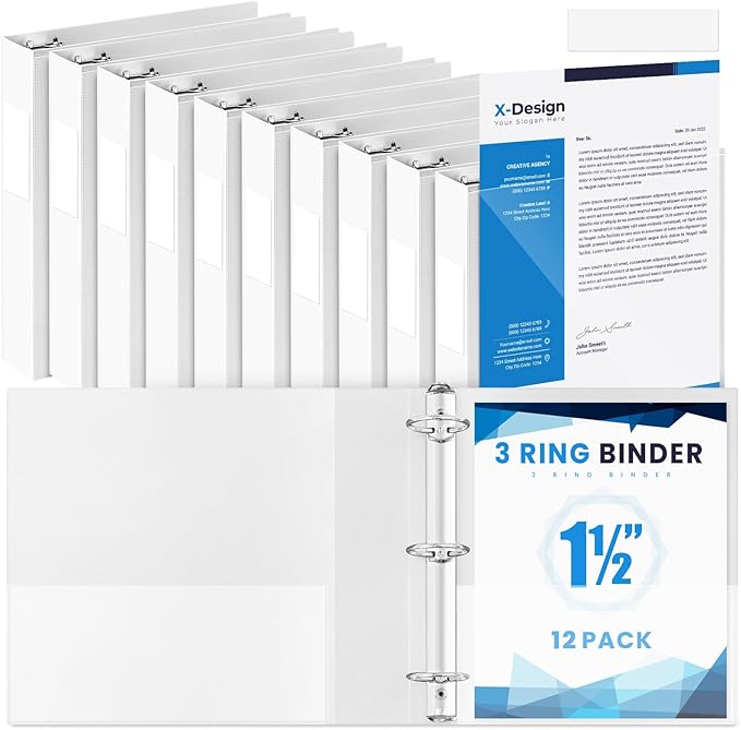 Henoyso 12 Pcs 3 Ring 1.5 Inch Binders Fits 8.5 x 11 Inch Letter Size Paper by Henoyso