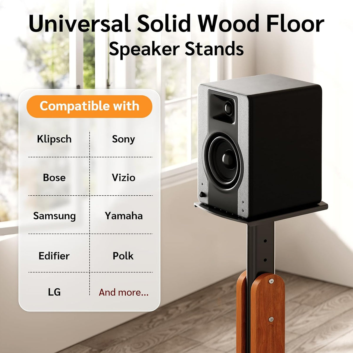 Solid Wood Speaker Stands Pair for Studio Monitor and Bookshelf Speakers