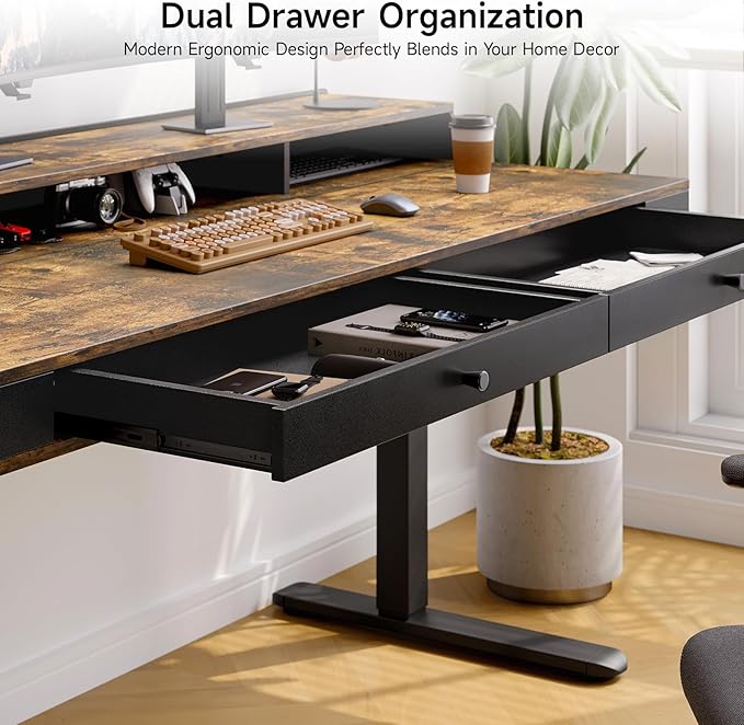 ONBRILL Standing Desk with Drawers, 63x23.6 Electric Stand Up Desk with Storage - Image 4