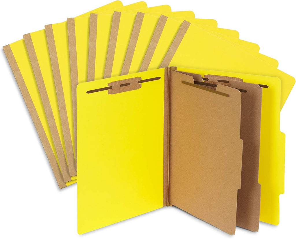 Blue Summit Supplies 10 Classification Folders, 2 Divider, Yellow | Heavy-duty, 2 in expansion, 2 prong fasteners, 2 dividers, 6 sections, for medical, legal, and personnel files
