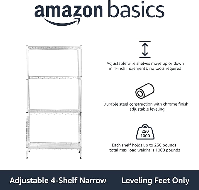 Amazon Basics 4-Shelf Adjustable, Storage Shelving Unit, Steel Organizer Wire - Image 4