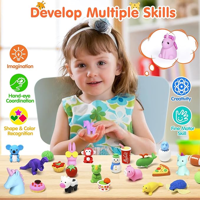 Moosia 60 Pack Animal Pencil Erasers - Image 5