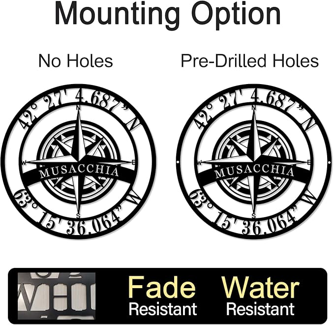 Metal Name Signs Personalized, Nautical Compass GPS Coordinates Metal Sign - Image 8