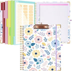 Ospelelf Clipboard with Storage 8.5 X 11，Padfolio Organizer, Spiral Portfolio Letter Size with Notepad, Pen Holder, 5 Extra Folder Divider Pages, Elastic Closure Nurse Office Essentials Daisy