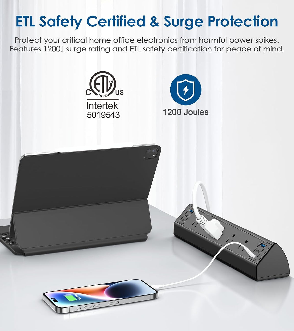 jgstkcity desk clamp power strip usb c,40w total, close-up detail