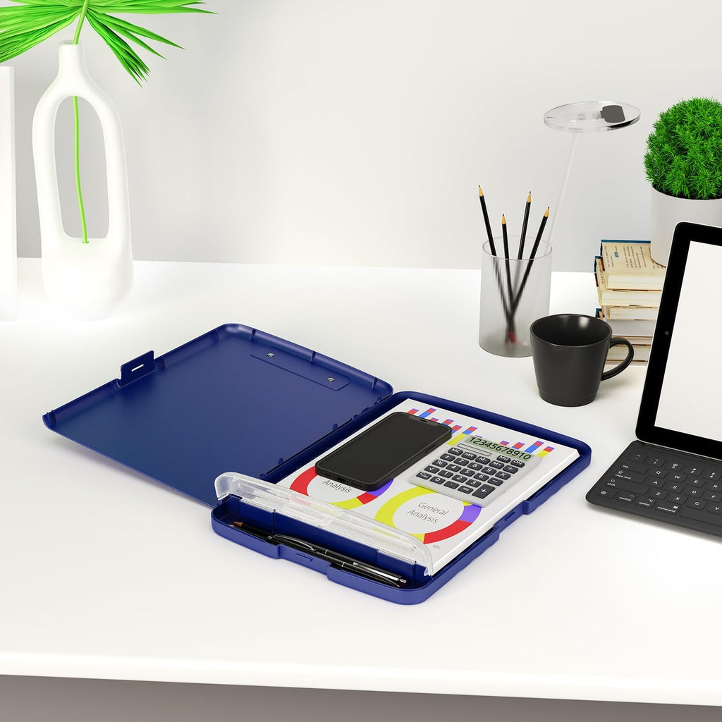 Piasoenc Clipboard with Storage, 8.5 x 11 Clip Board with Pen Holder,Blue | High Capacity, Heavy Duty Plastic Organization Box for A4 Legal Paper Folder, Folio & Side-Opening Nurses, Teachers, Student