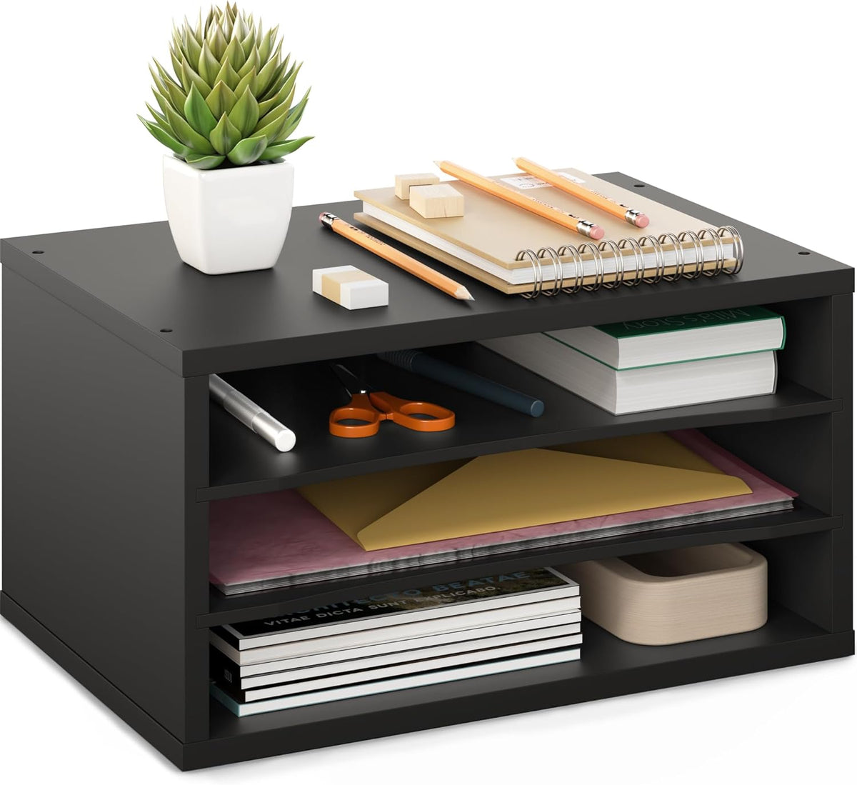 Ballucci Paper Organizer, 3-Tier Stackable Wood Desk Organizer, Document File...