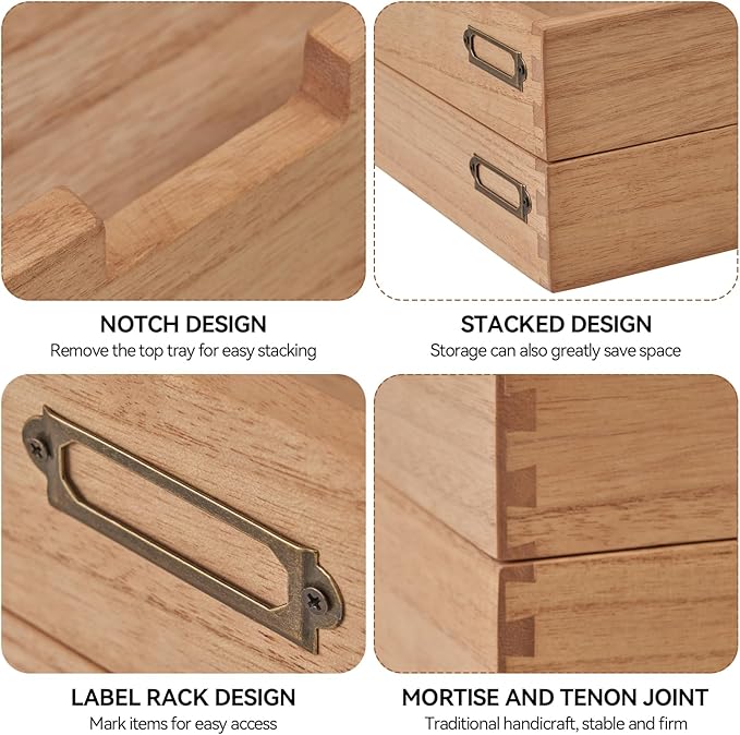 KIRIGEN Wood Desk Organizer Set of 2 Stackable Paper Tray Desktop Document - Image 4
