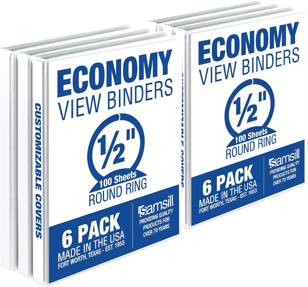 Samsill 0.5 Inch 3 Ring Binder, Made in USA, Economy Round Ring, 100 Sheet