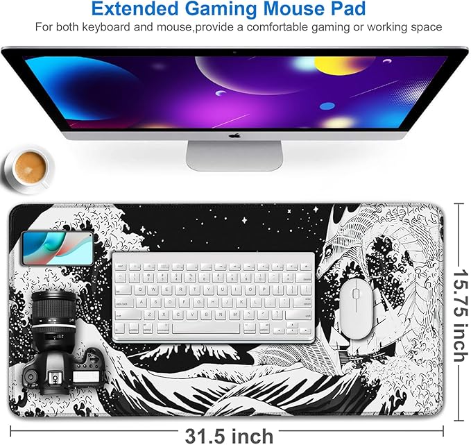 Gaming Mouse Pad, 31.5x15.7 inch Large Extended Computer Keyboard Mouse Mat - Image 2