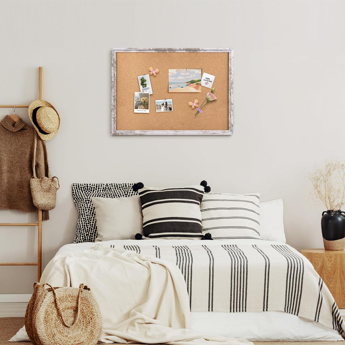 Cork Board Bulletin Board, 35.4x23.6 inches Decorative Hanging Framed Cork Bo...