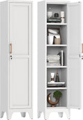 67" Tall Narrow Storage Cabinet Metal Bathroom Cabinet with Lockable and 4 Adjustable Shelve,Anti-Tip Design,Standing Pantry Cabinets Cupboard for Kitchen,Dining Room,Bathroom-Assembly Required(White)