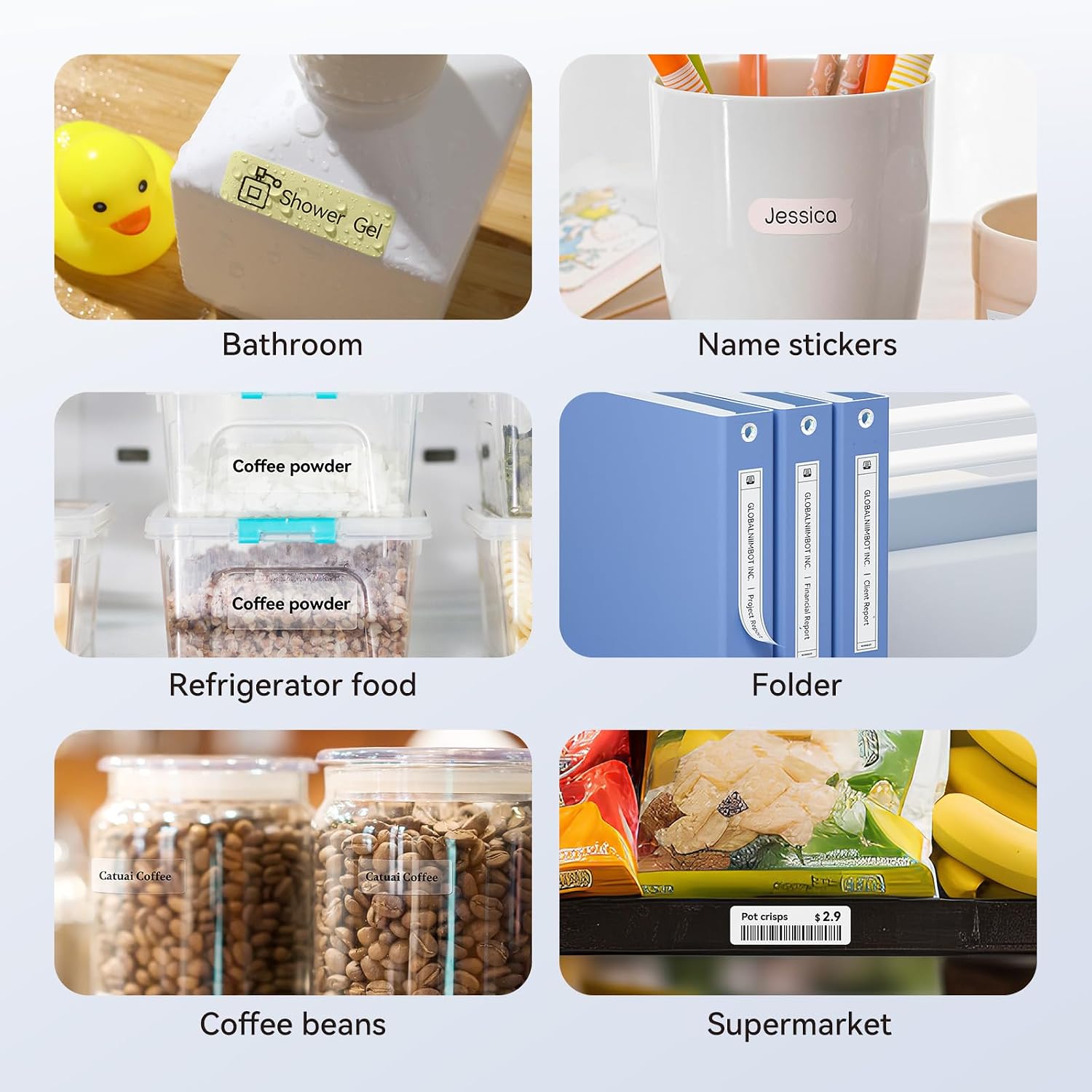 NIIMBOT Label Maker Tape for D110/D11/D101 Label Printer, Multi-Size | 3Rolls Pack | 0.47'' x 1.57''White, 0.55'' x 1.18''Transparent, 0.49'' x 4.29''White Cable, for Home Office School Labeling