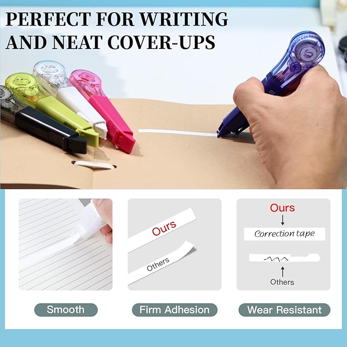 WISOPTUS 19.69ft Correction Tape Pen, 5-Count Pack, Dry Instantly, Stretch - Image 3