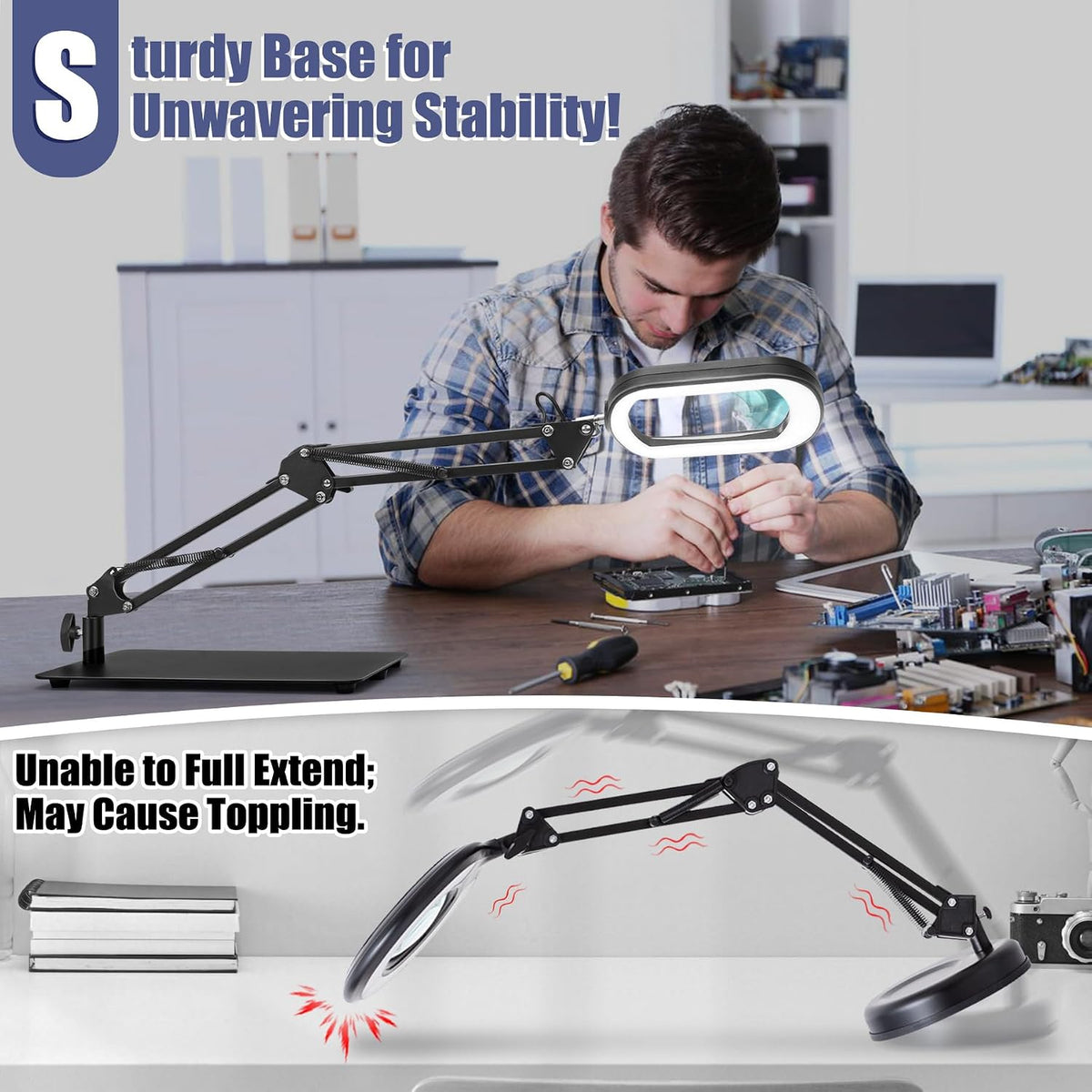 Drdefi 12X Square Magnifying Glass with Light and Stand, Real Glass LED Light...