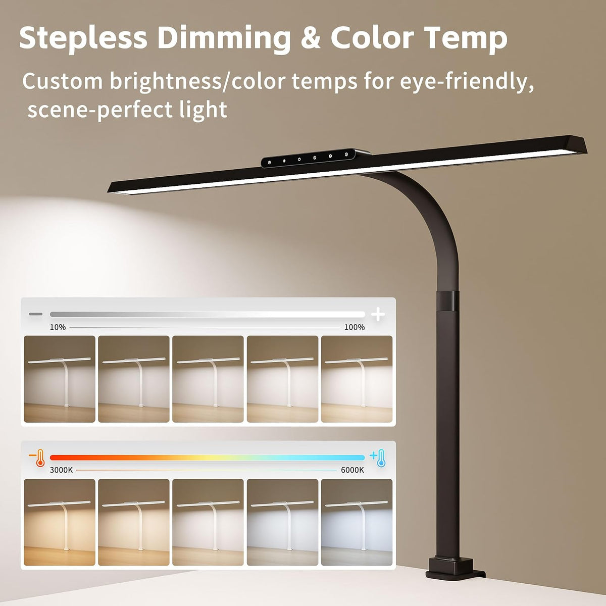 LED Desk Lamp with Clamp for Home Office, 24W Super Bright Tall Desk Light