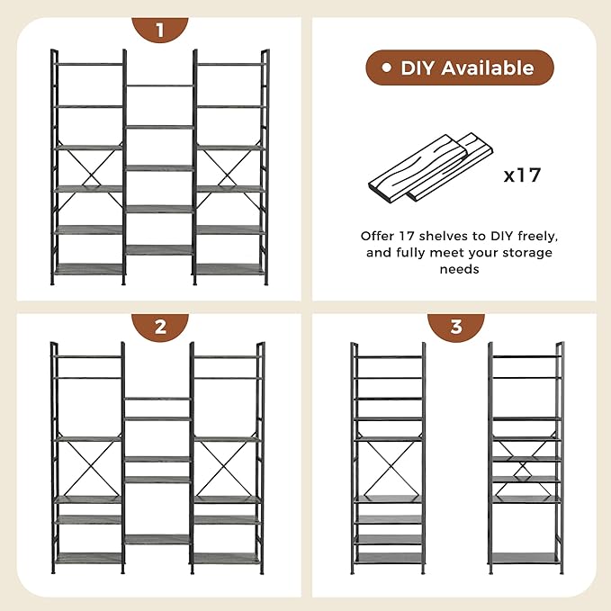 SUPERJARE Triple 6 Tier Bookshelf, Bookcase - Image 9
