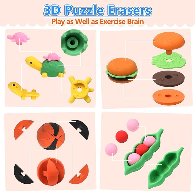 Animal Erasers for Kids 50 Pack Kid's Eraser Bulk Pull Apart Erasers 3D Puzzle - Image 5