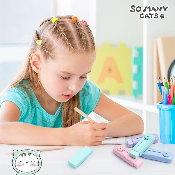 M&G 4 Pcs Cute Erasers for Kids Sliding Retractable Pencil Erasers, Push Pull - Image 7