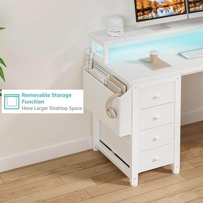Lufeiya L Shaped Desk with Led Lights and Power Outlets, 47 Inch Writing Study - Image 9