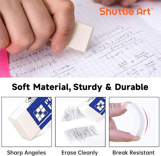 Erasers, Shuttle Art 144 Pack Premium Eraser Bulk - Image 3