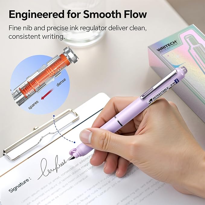 WRITECH Retractable Fountain Pen Set: Fine Nib Black Ink Premium Gift Box - Image 4