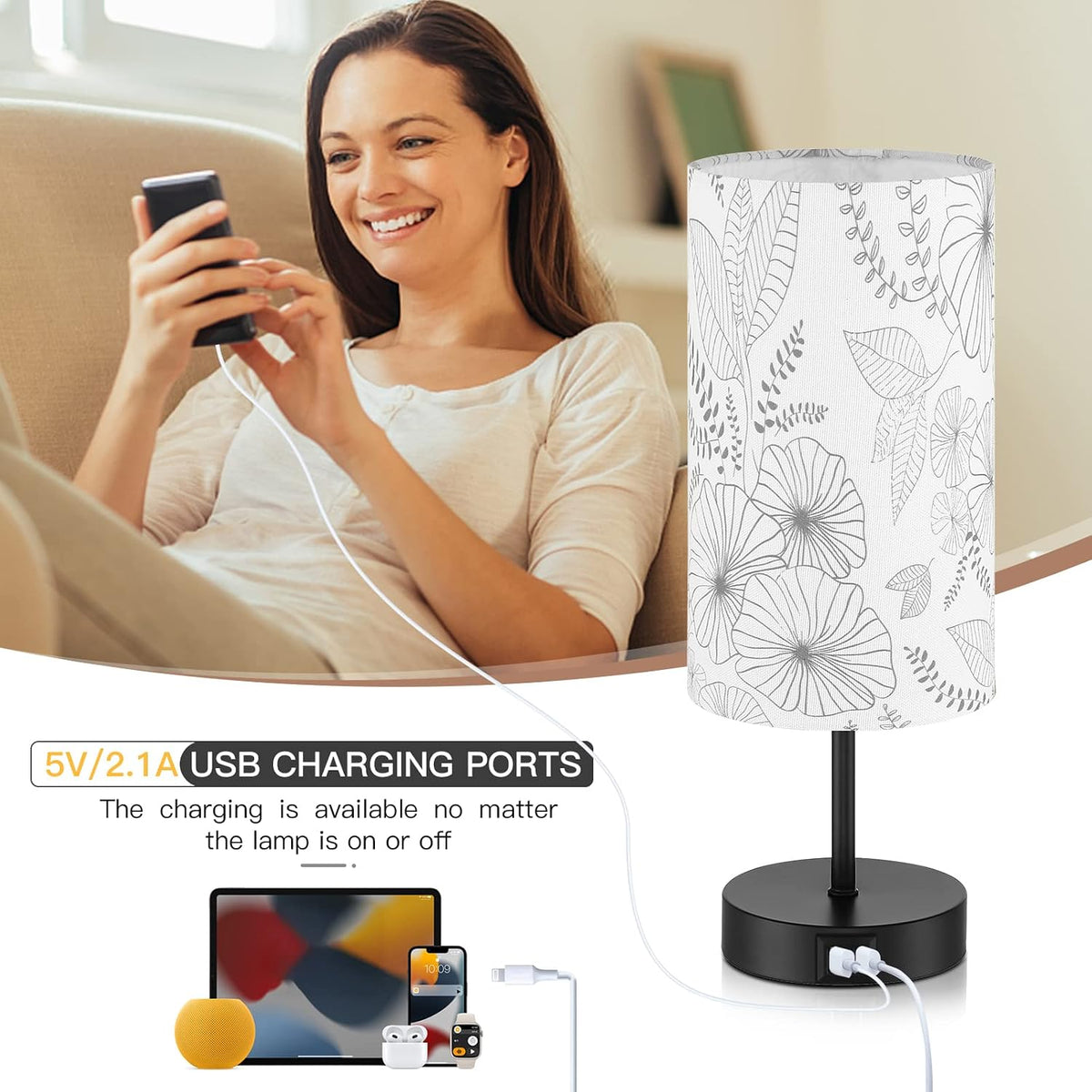 CINSARY Touch Control Bedside Lamp with 2 USB Ports, 3-Way Dimmable Table lam...