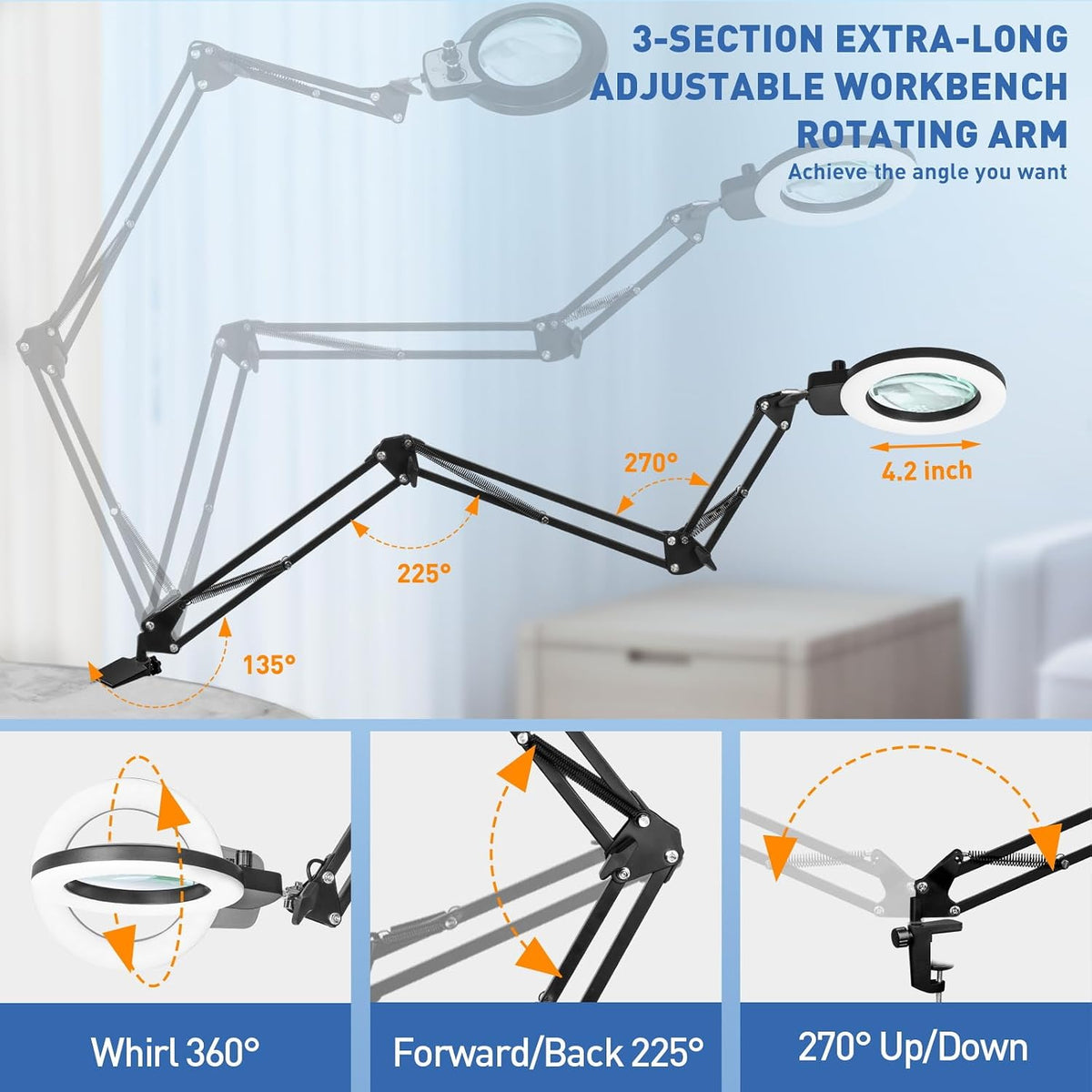 HITTI 15X Extra Long Magnifying Glass with Light, Upgrade Infinite Color