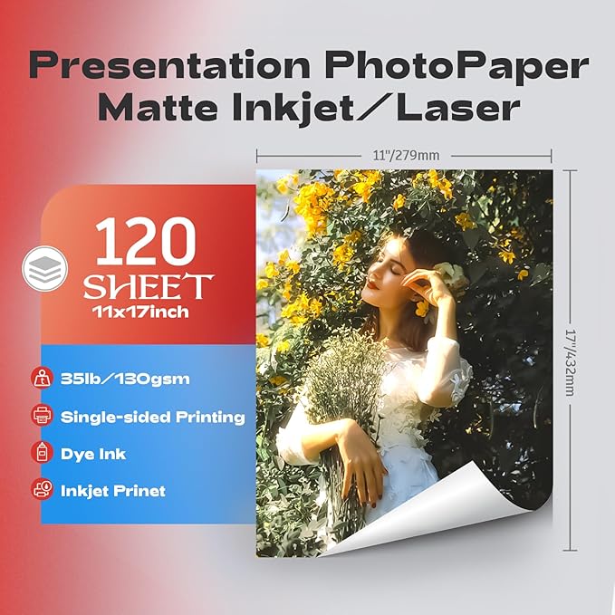 HARTWII 120 Sheets Thin Matte Presentation Photo Paper tabloid paper 11x17 - Image 2