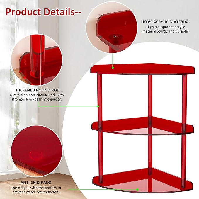 Sezanrpt 3 Tier Acrylic Corner Shelf Organizer Storage 9.5x9.5x15.7 Inch - Image 4