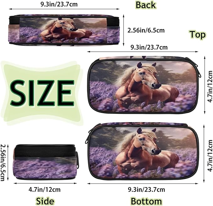 Pardick Pencil Case，Horse Lavender Big Capacity Pencil Pouch Coin Pouch - Image 4