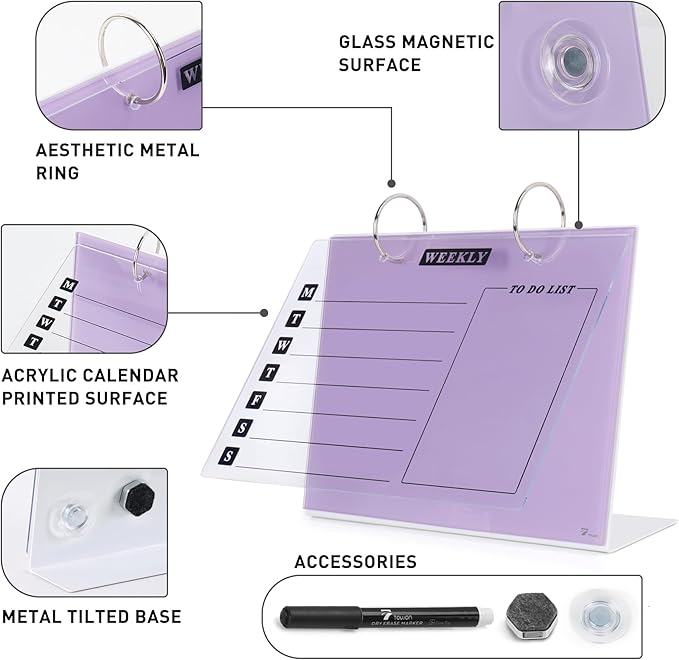 Desktop Glass Dry Erase & Acrylic Aesthetic Desk Calendar Weekly To-do List - Image 4