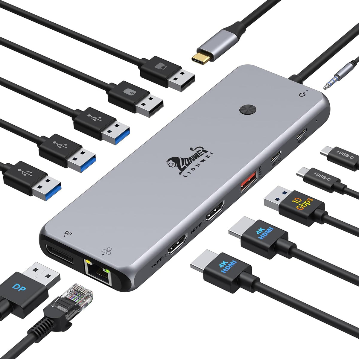 Laptop Docking Station 13 in 1, Dual Monitor Triple 4K Display, 8 USB C/A Ports