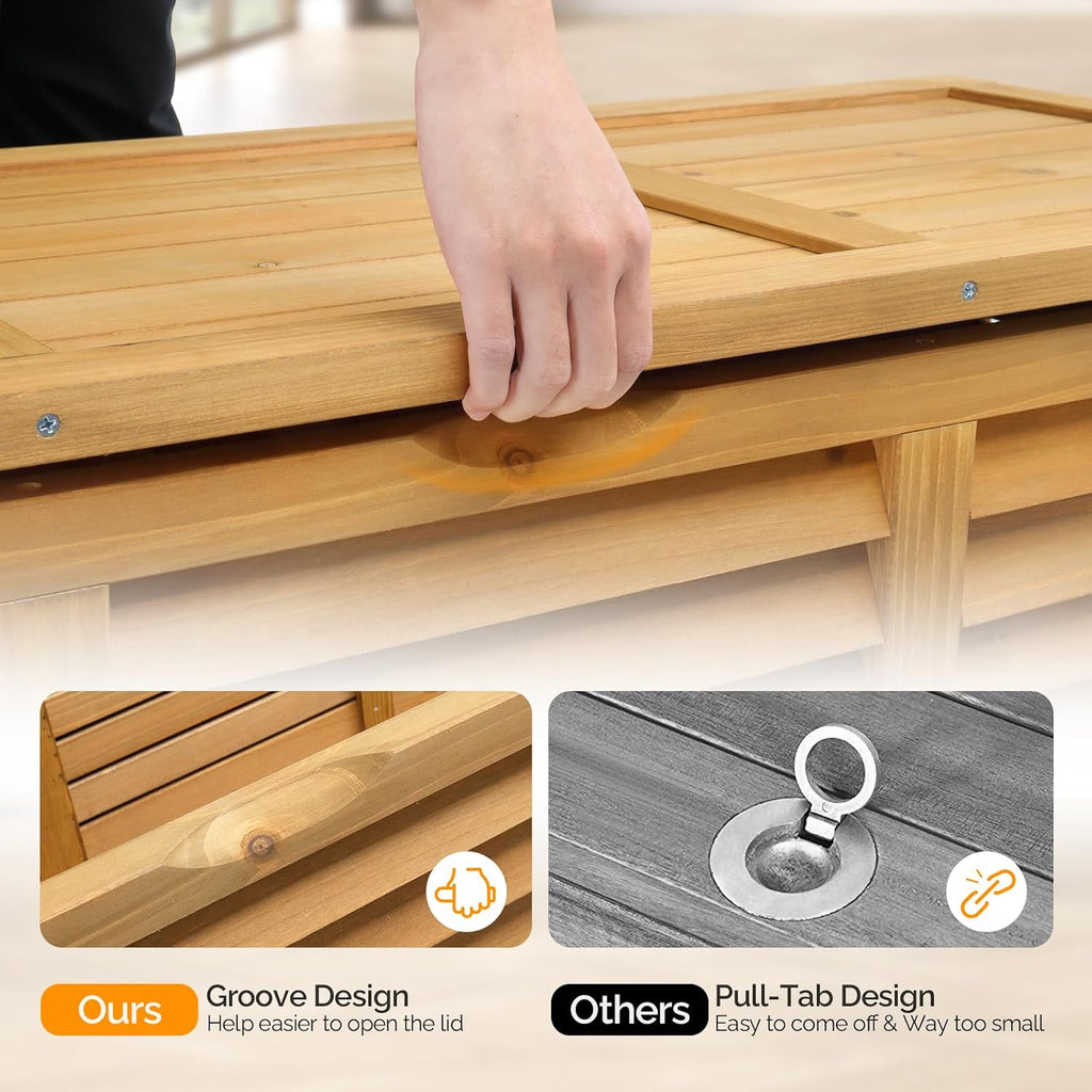 vingli 47 gallon wood deck box (natural), side view
