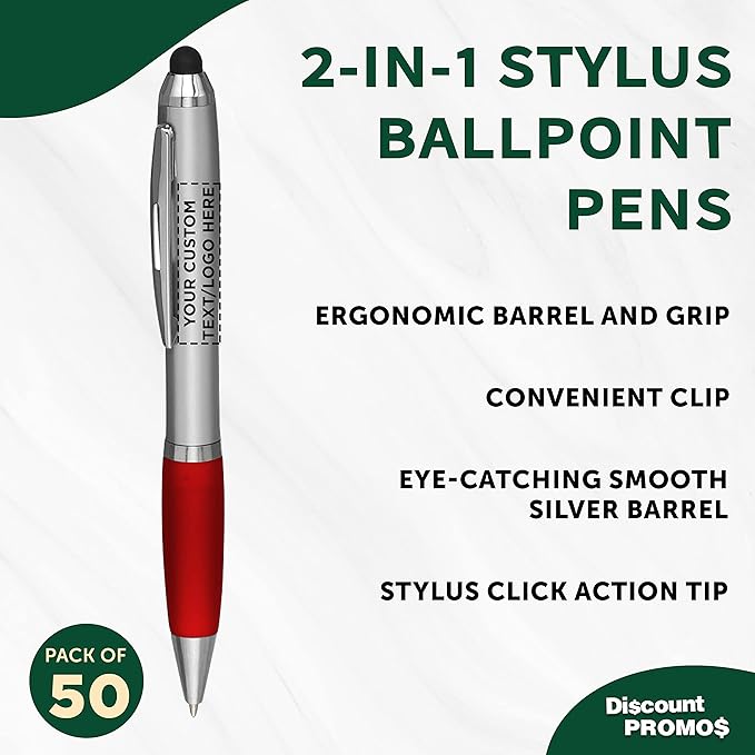 DISCOUNT PROMOS Custom Stylus Ballpoint Pens Set of 50, Personalized Bulk Pack - Image 3