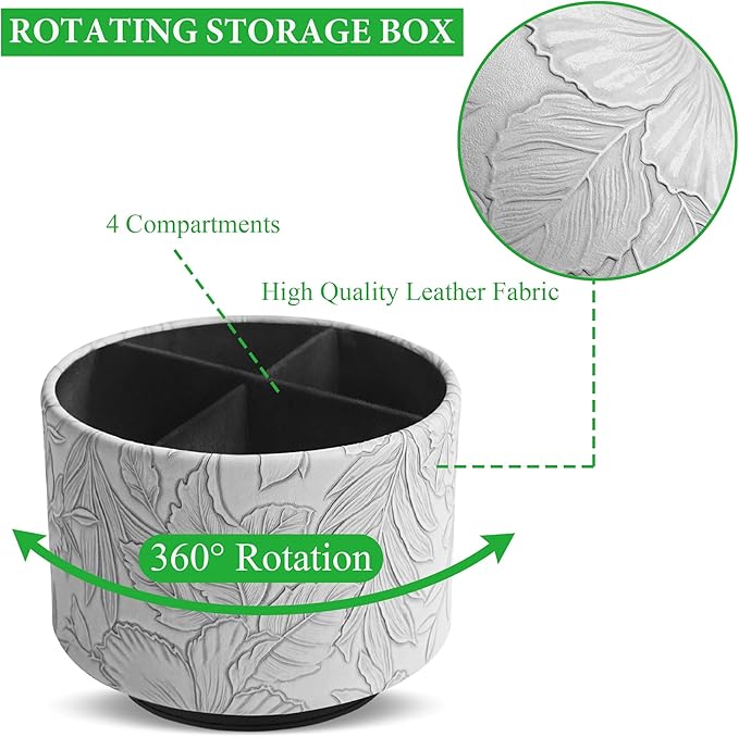 Hennaja Round Leather Art Supply Organizer, Remote Control Holder, 360 Degree - Image 3
