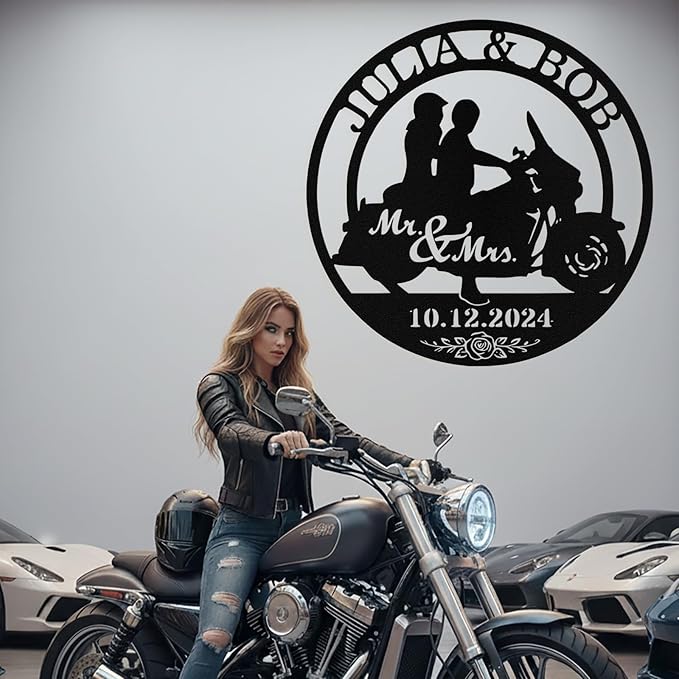 Custom Motorcycle Couple Metal Signs Personalized Couple Name Sign Motorbikes - Image 3