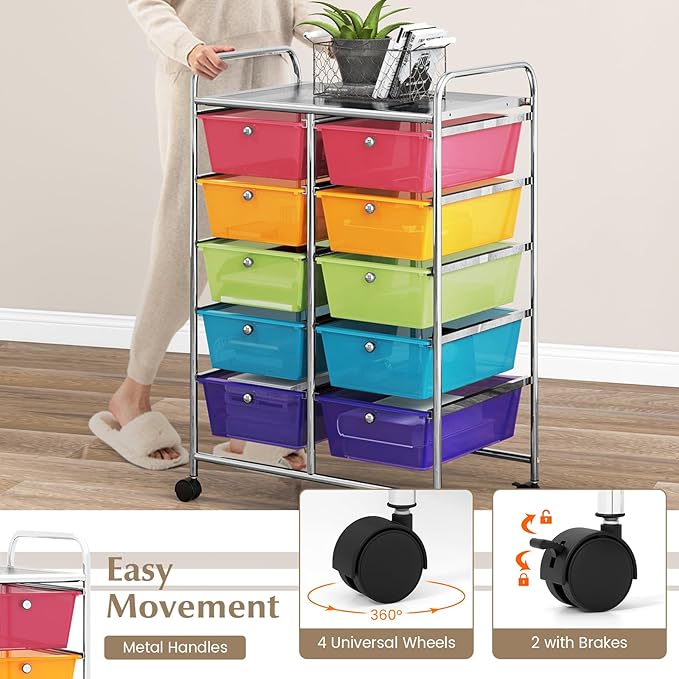 GOFLAME 10-Drawer Rolling Storage Cart, Art Craft Storage Organizer on Wheels - Image 5