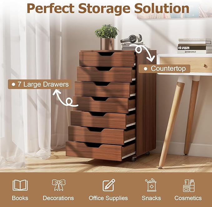 Giantex 7-Drawer Storage Cabinet, Mobile File Organizer - Image 4